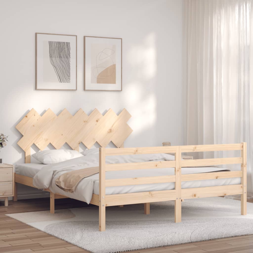 vidaXL Estructura de cama con cabecero madera maciza 140x190 cm