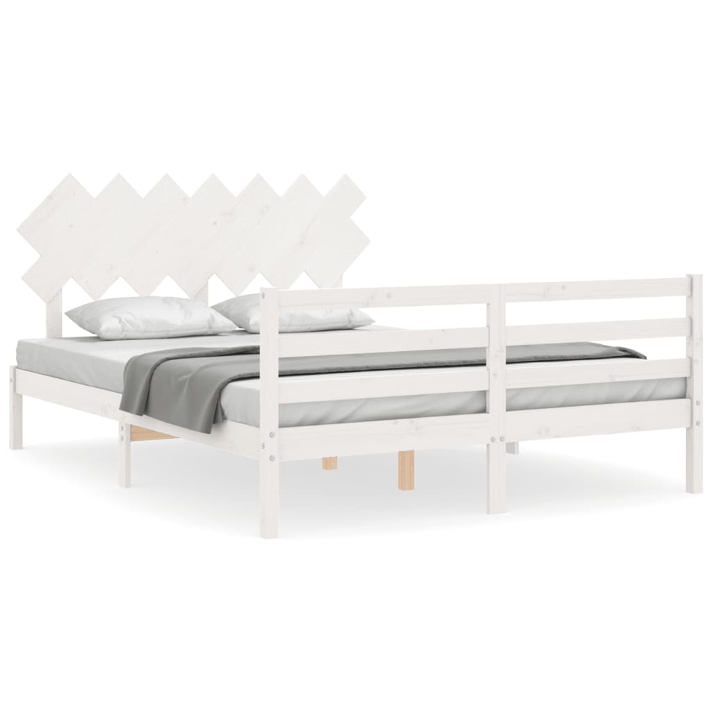 vidaXL Estructura de cama con cabecero madera maciza blanco 140x190 cm