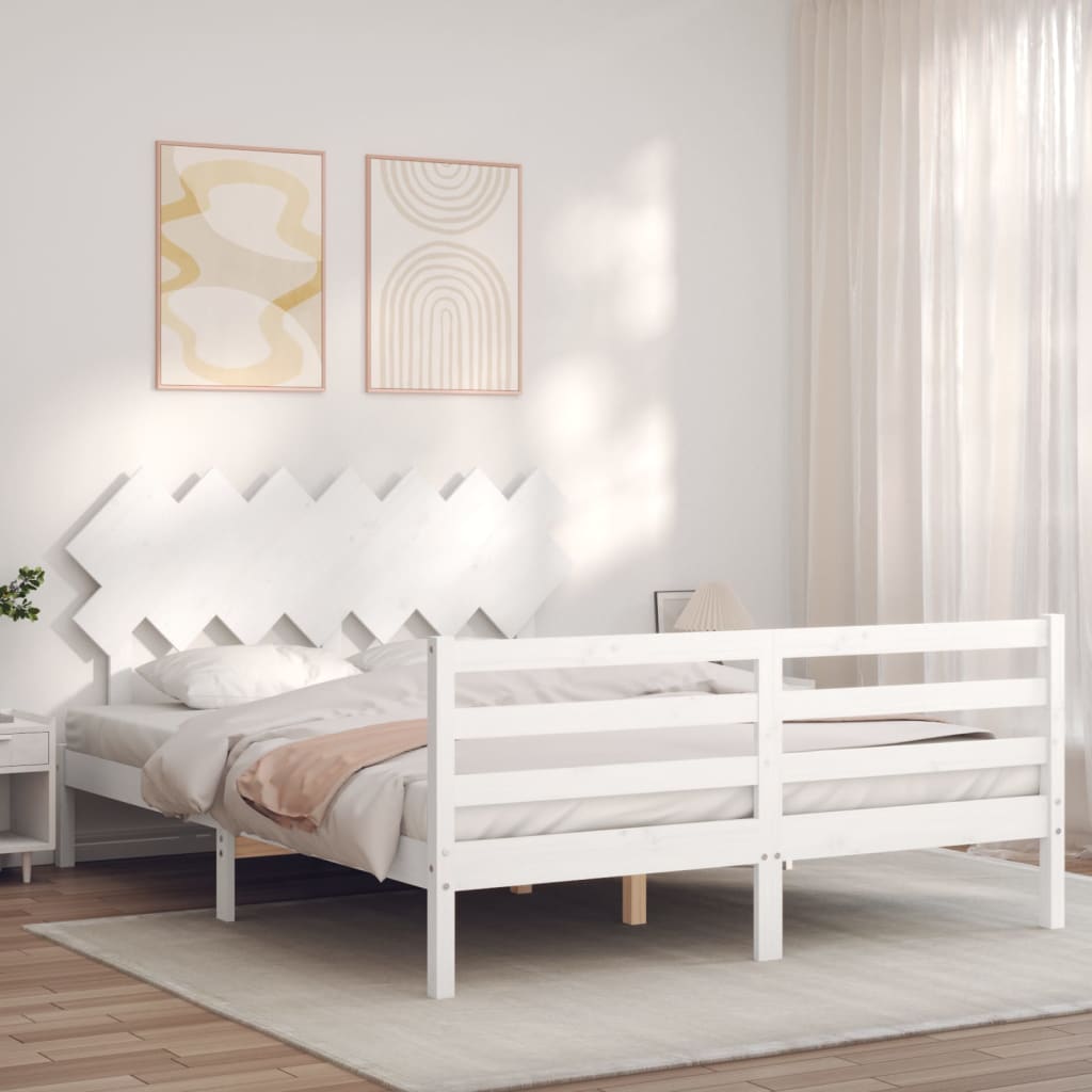 vidaXL Estructura de cama con cabecero madera maciza blanco 140x190 cm