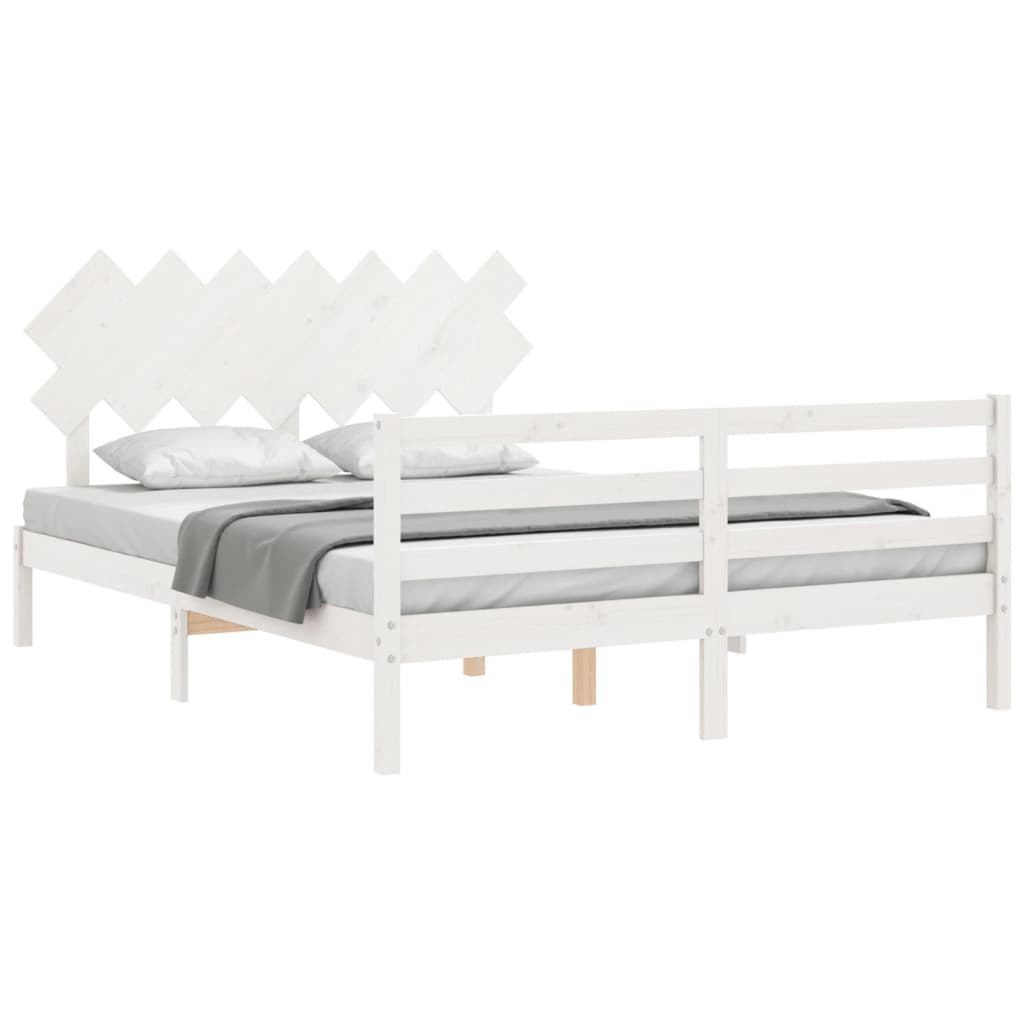 vidaXL Estructura de cama con cabecero madera maciza blanco 140x190 cm