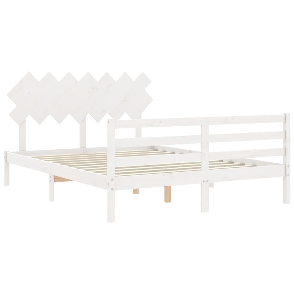 vidaXL Estructura de cama con cabecero madera maciza blanco 140x190 cm