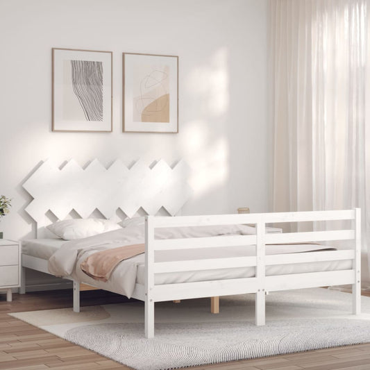 vidaXL Estructura de cama con cabecero madera maciza blanco 140x190 cm