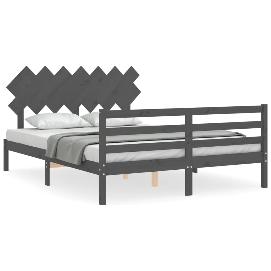 vidaXL Estructura de cama con cabecero madera maciza gris 140x190 cm