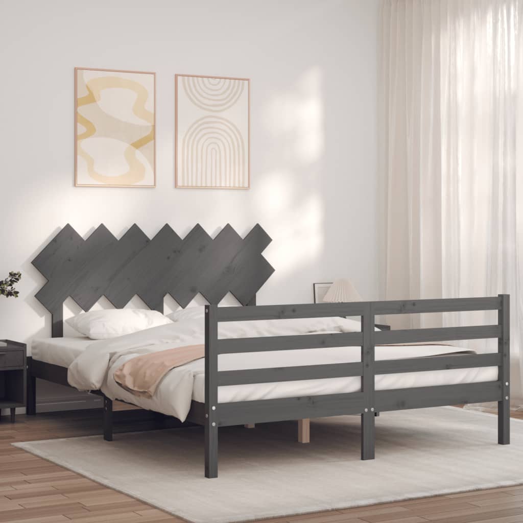 vidaXL Estructura de cama con cabecero madera maciza gris 140x190 cm