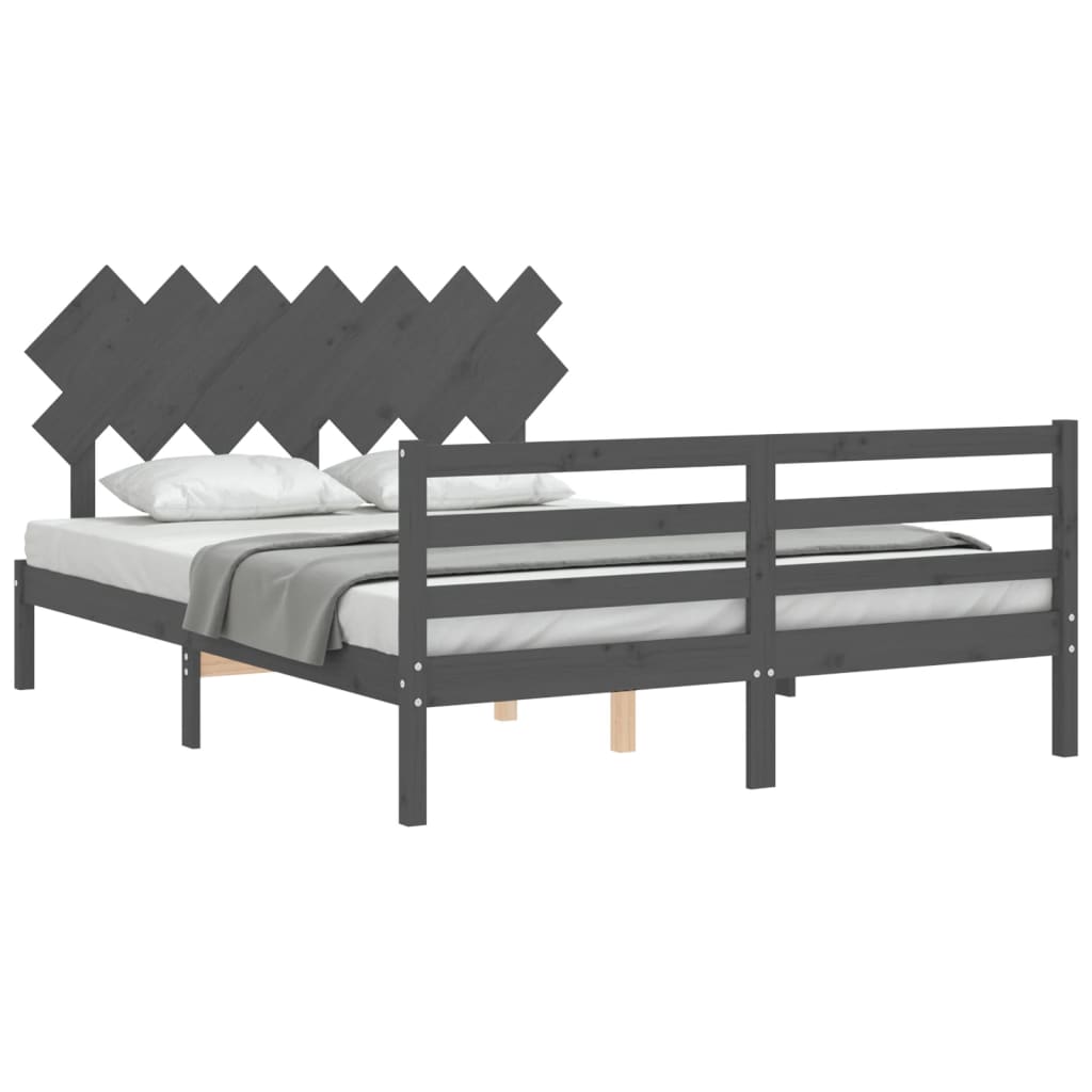 vidaXL Estructura de cama con cabecero madera maciza gris 140x190 cm