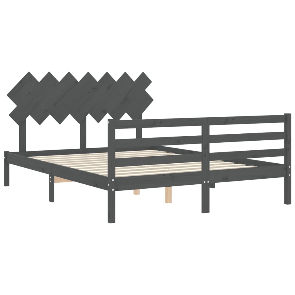 vidaXL Estructura de cama con cabecero madera maciza gris 140x190 cm