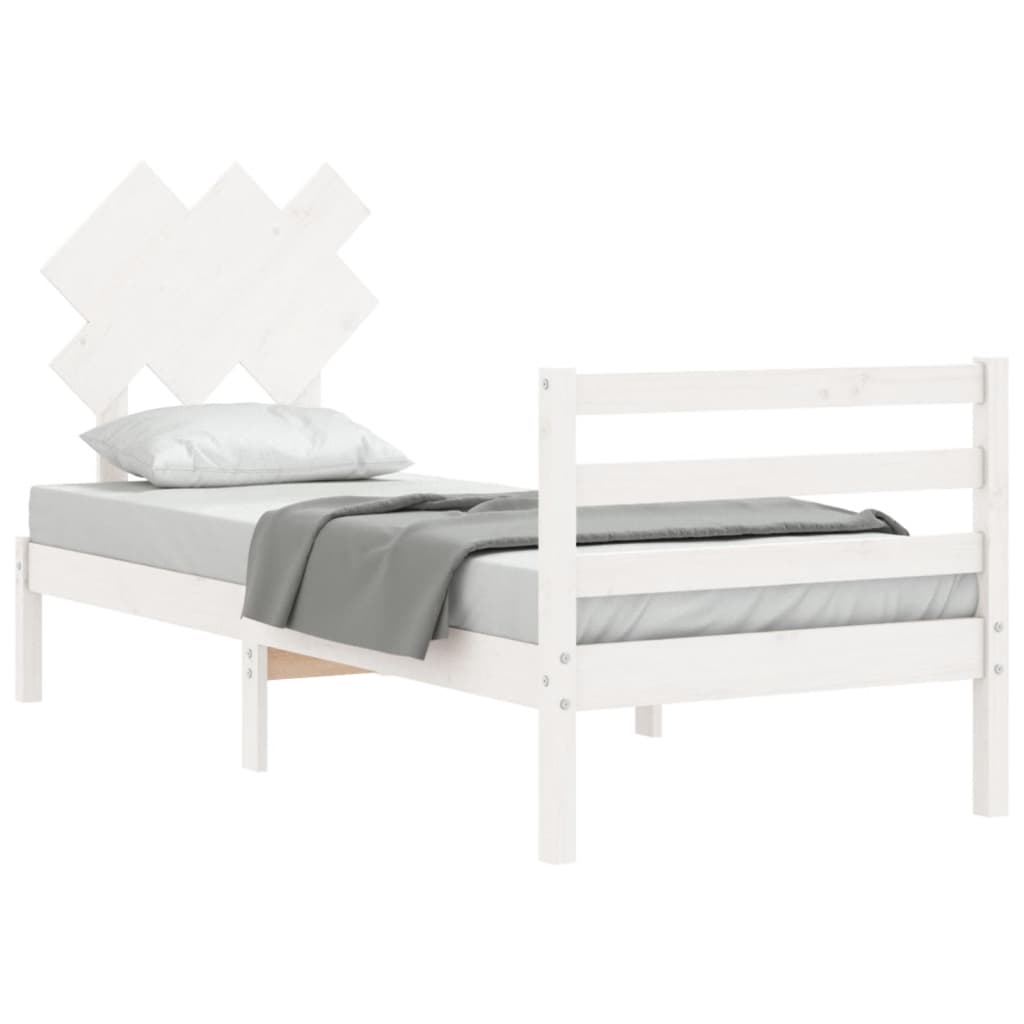 vidaXL Estructura de cama con cabecero madera maciza blanco 90x200 cm