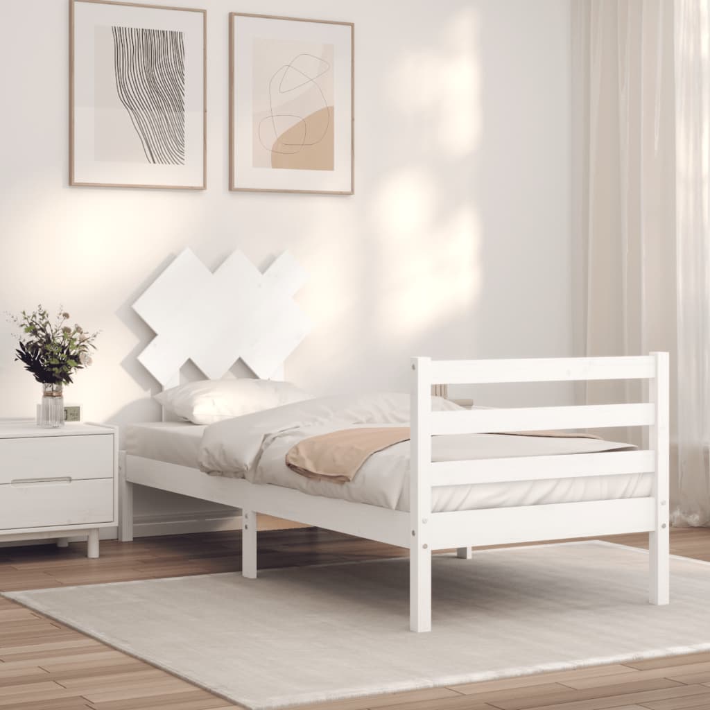 vidaXL Estructura de cama con cabecero madera maciza blanco 90x200 cm