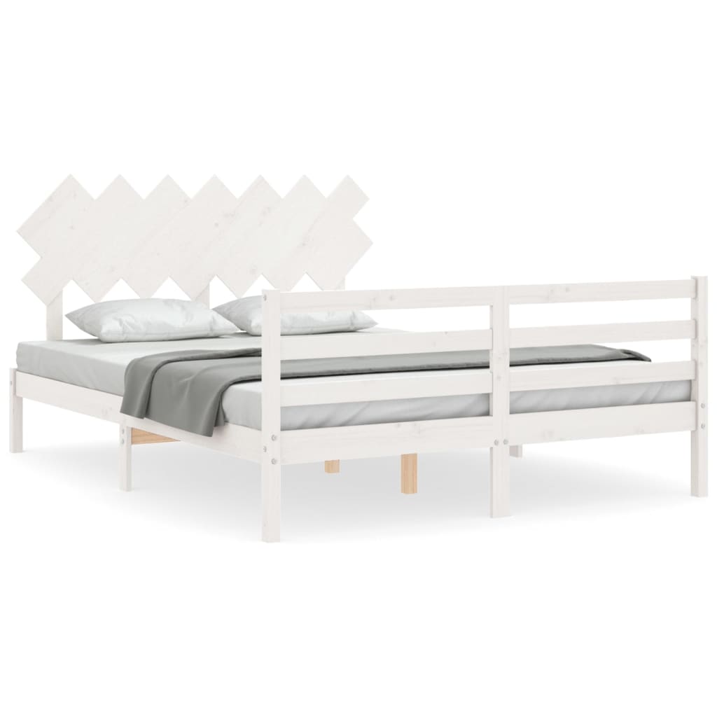 vidaXL Estructura de cama con cabecero madera maciza blanco 140x200 cm