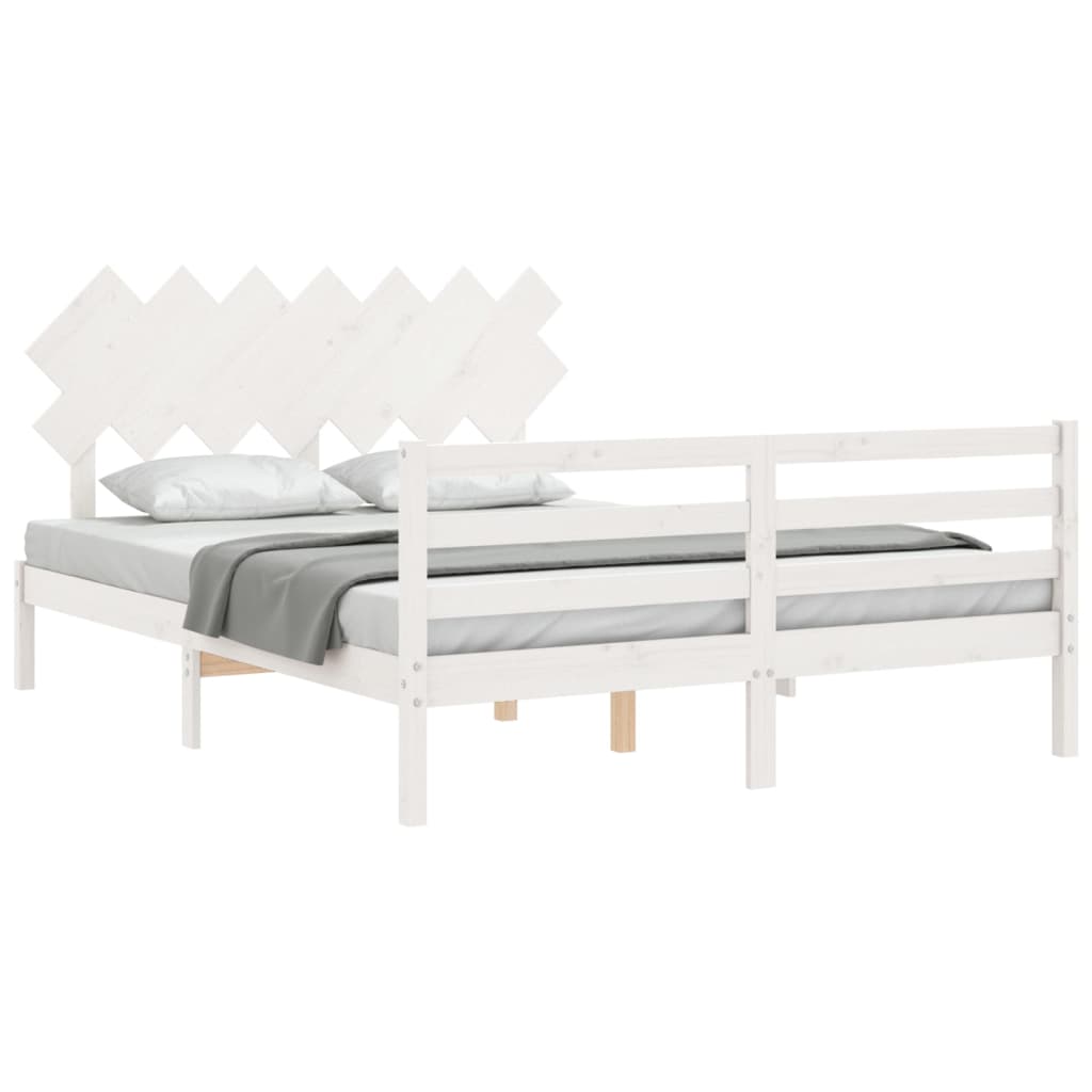 vidaXL Estructura de cama con cabecero madera maciza blanco 140x200 cm