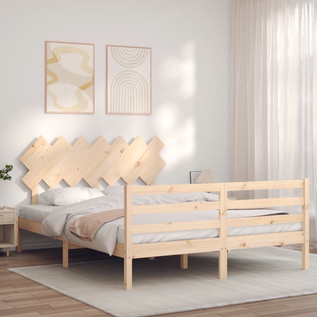 vidaXL Estructura de cama de matrimonio con cabecero madera maciza