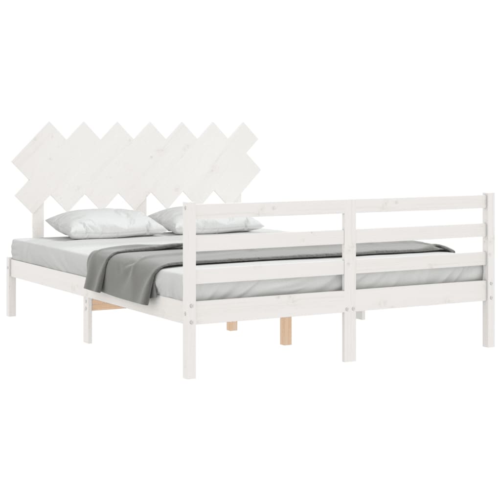 vidaXL Estructura de cama matrimonio con cabecero madera maciza blanco