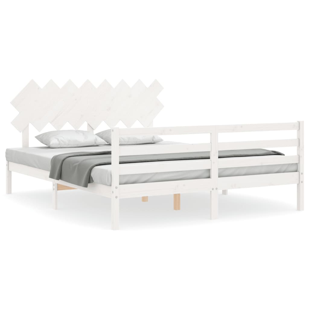 vidaXL Estructura de cama con cabecero madera maciza blanco 160x200 cm