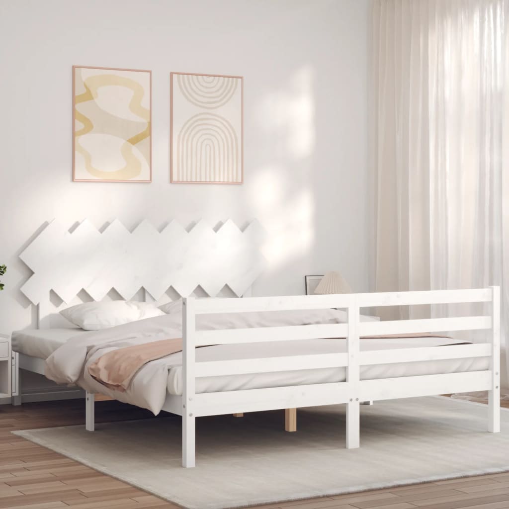 vidaXL Estructura de cama con cabecero madera maciza blanco 160x200 cm