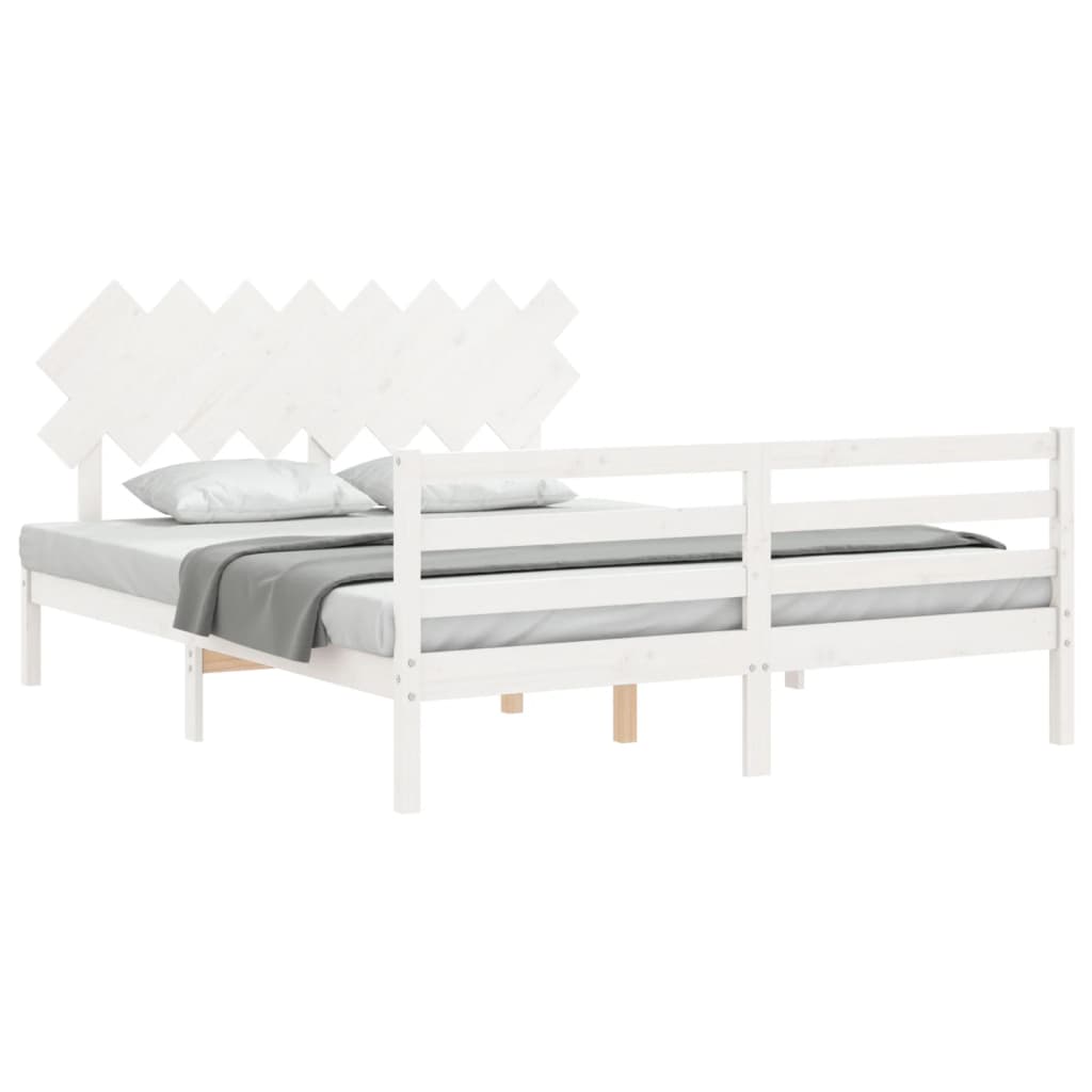 vidaXL Estructura de cama con cabecero madera maciza blanco 160x200 cm