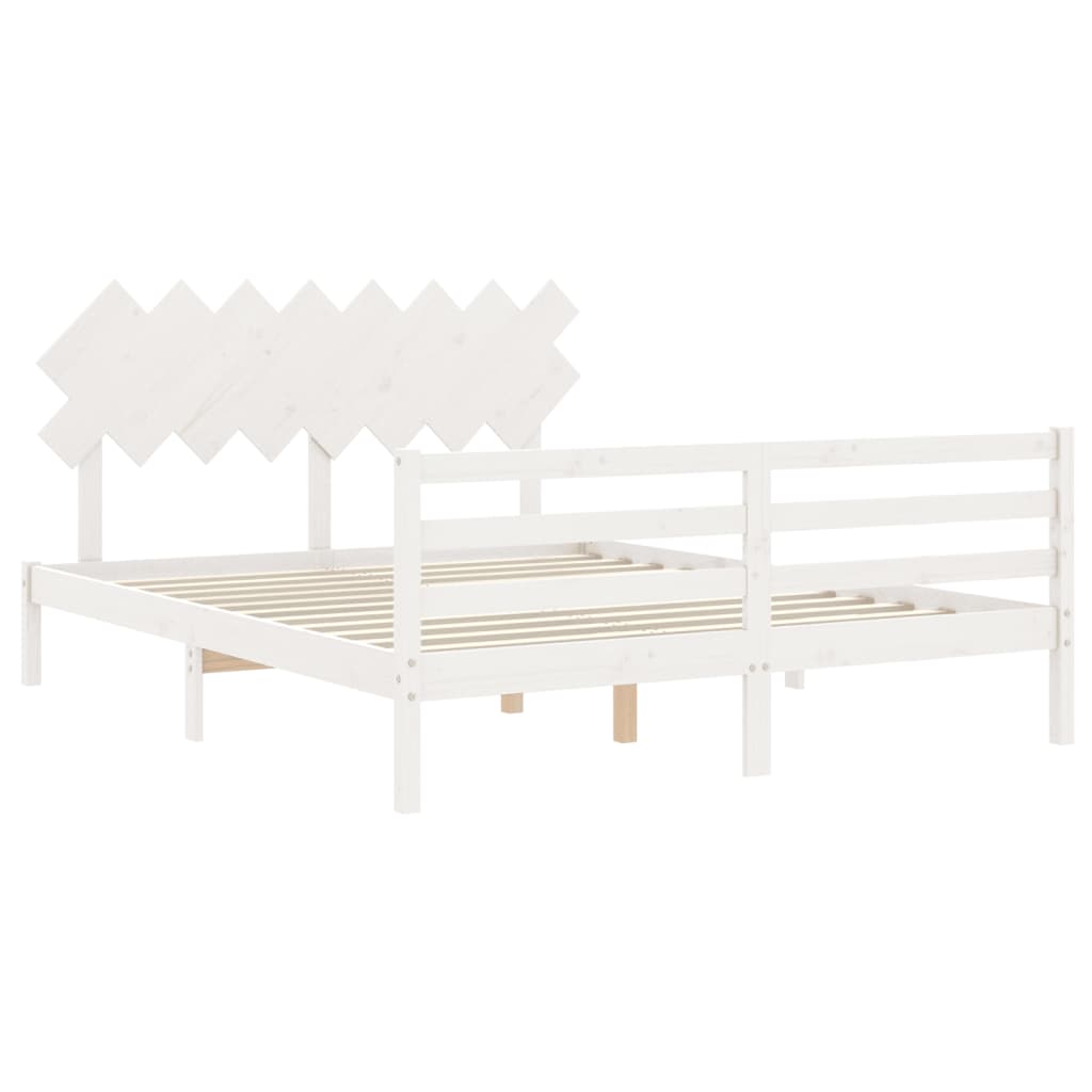 vidaXL Estructura de cama con cabecero madera maciza blanco 160x200 cm