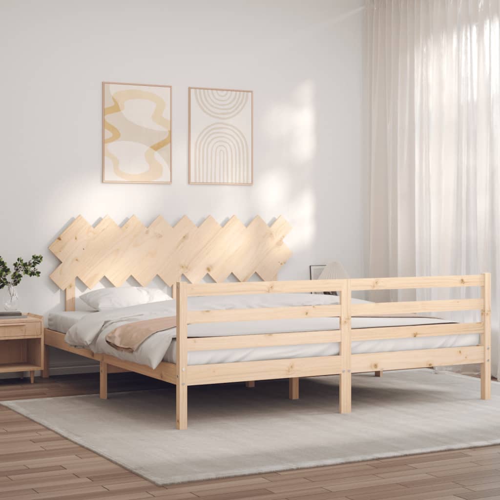 vidaXL Estructura de cama de matrimonio con cabecero madera maciza