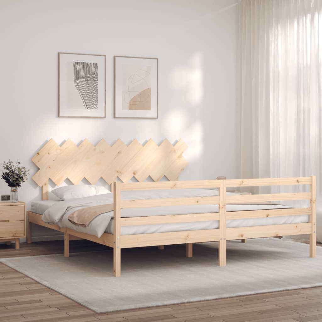 vidaXL Estructura de cama de matrimonio con cabecero madera maciza