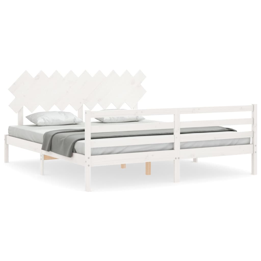 vidaXL Estructura cama de matrimonio con cabecero madera maciza blanco