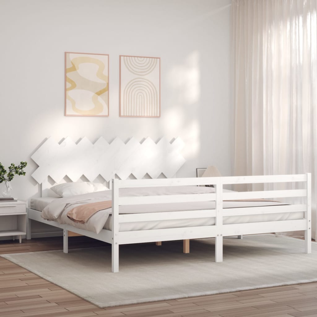 vidaXL Estructura cama de matrimonio con cabecero madera maciza blanco