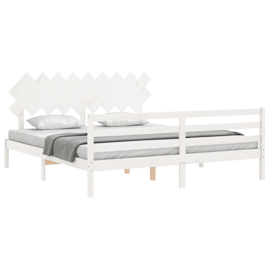 vidaXL Estructura cama de matrimonio con cabecero madera maciza blanco