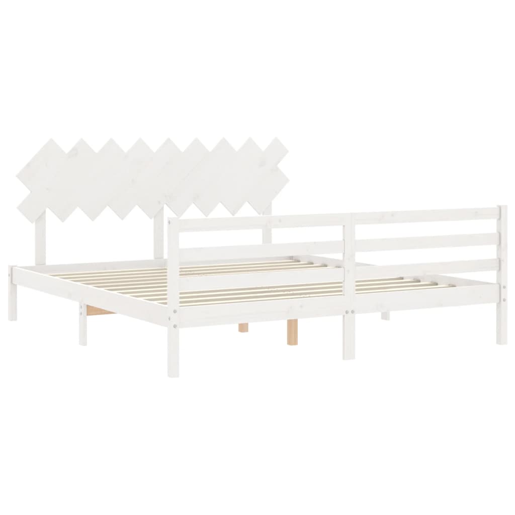 vidaXL Estructura cama de matrimonio con cabecero madera maciza blanco