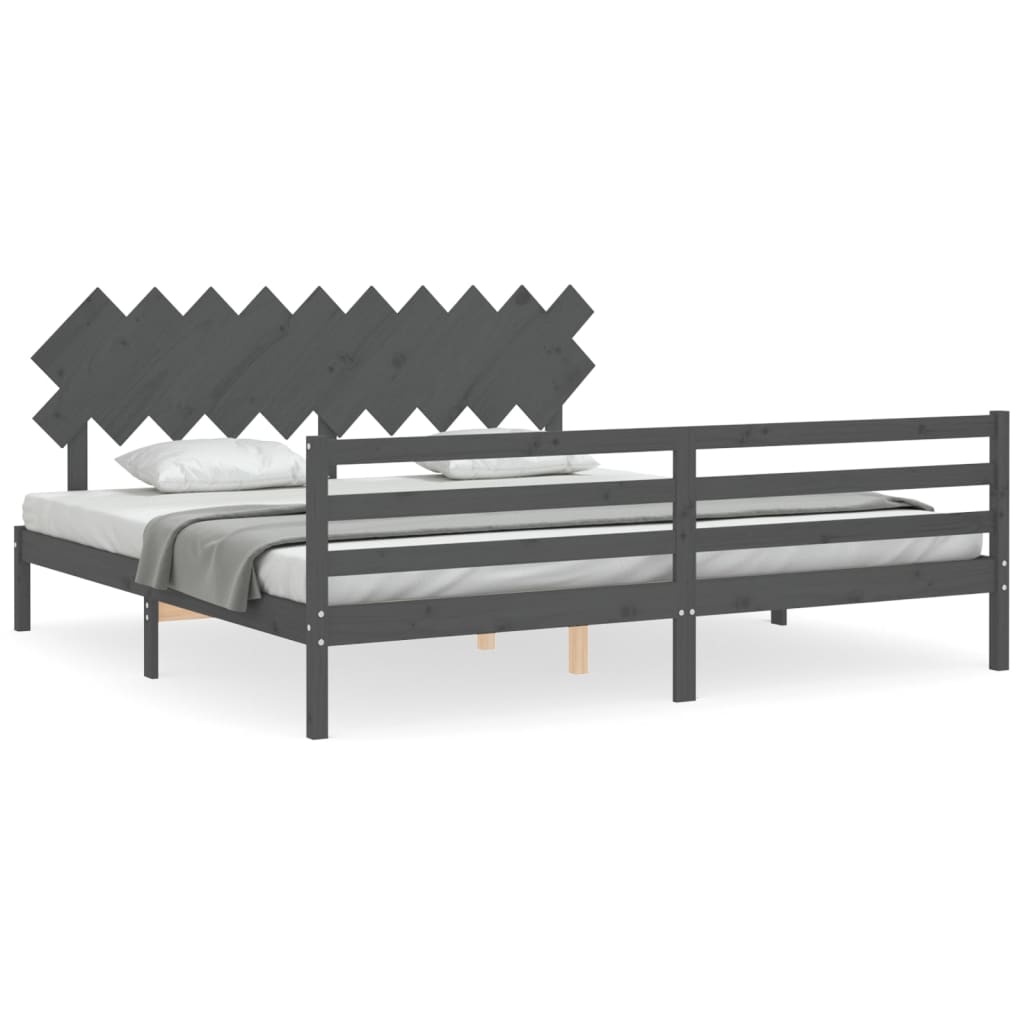 vidaXL Estructura de cama con cabecero madera maciza gris 200x200cm