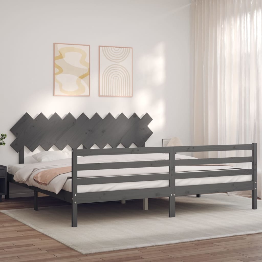 vidaXL Estructura de cama con cabecero madera maciza gris 200x200cm