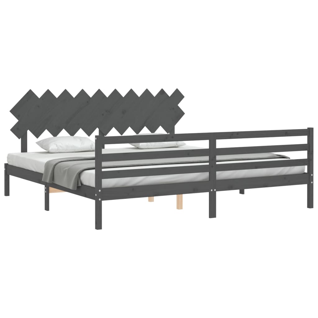 vidaXL Estructura de cama con cabecero madera maciza gris 200x200cm