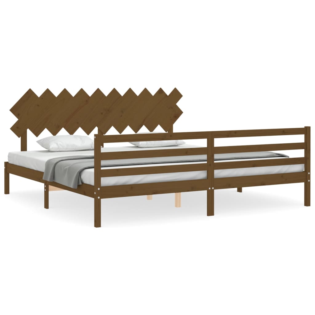 vidaXL Estructura cama y cabecero madera maciza marrón miel 200x200 cm