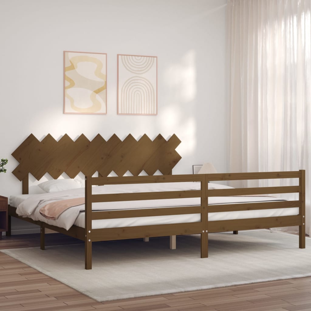 vidaXL Estructura cama y cabecero madera maciza marrón miel 200x200 cm