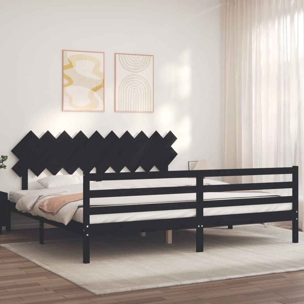 vidaXL Estructura de cama con cabecero madera maciza negro 200x200 cm