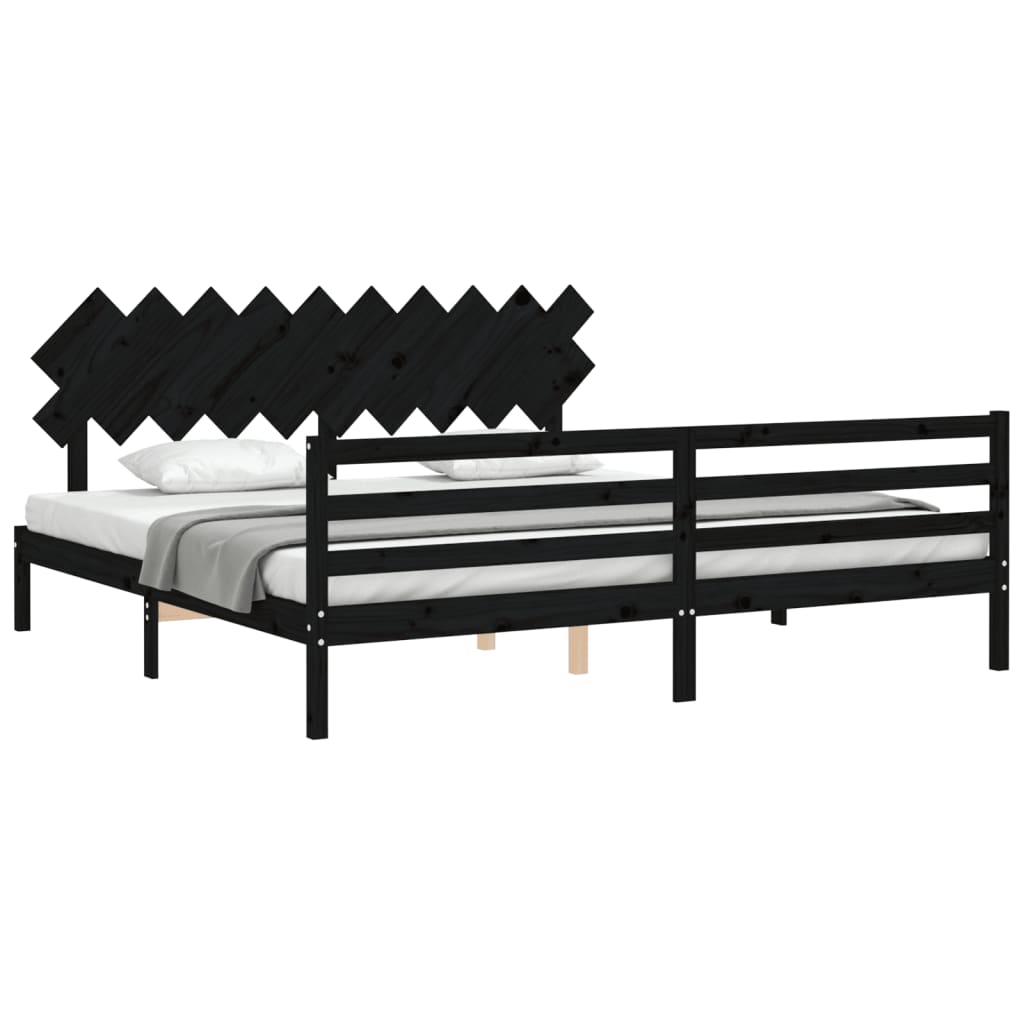 vidaXL Estructura de cama con cabecero madera maciza negro 200x200 cm