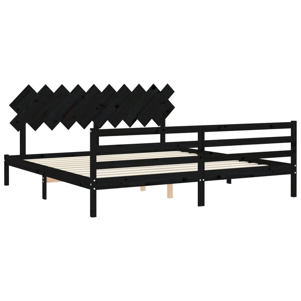 vidaXL Estructura de cama con cabecero madera maciza negro 200x200 cm