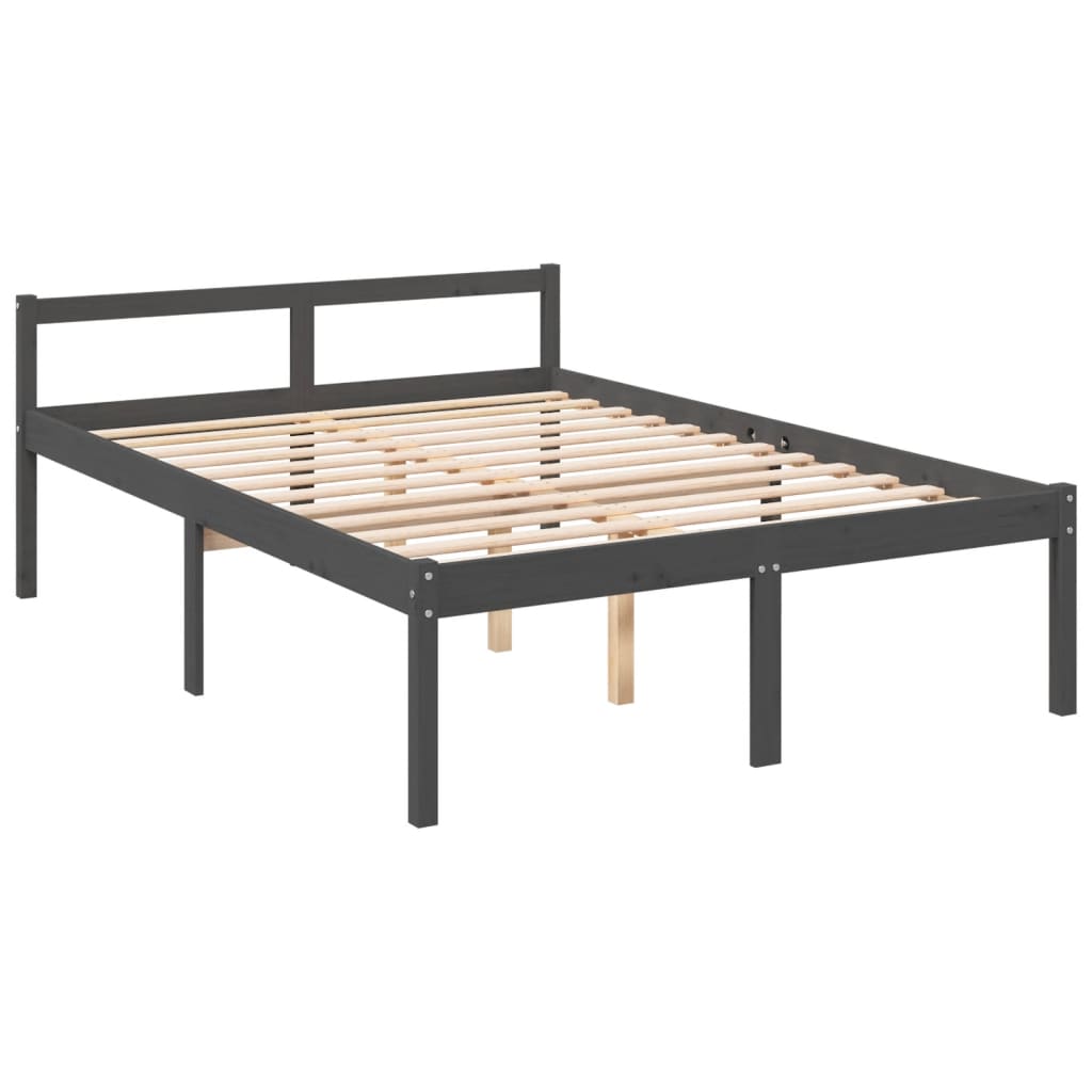 vidaXL Cama para personas mayores con cabecero madera maciza gris