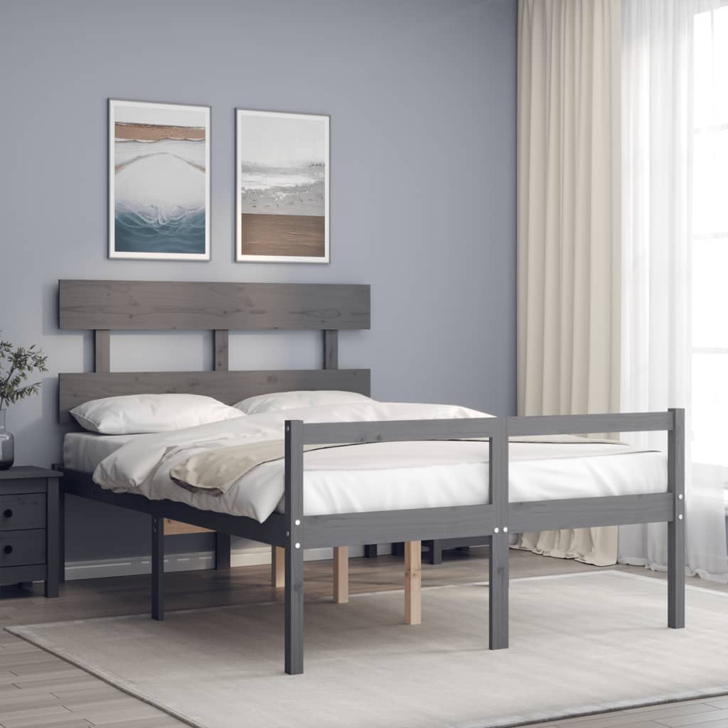 vidaXL Cama para personas mayores con cabecero madera maciza gris