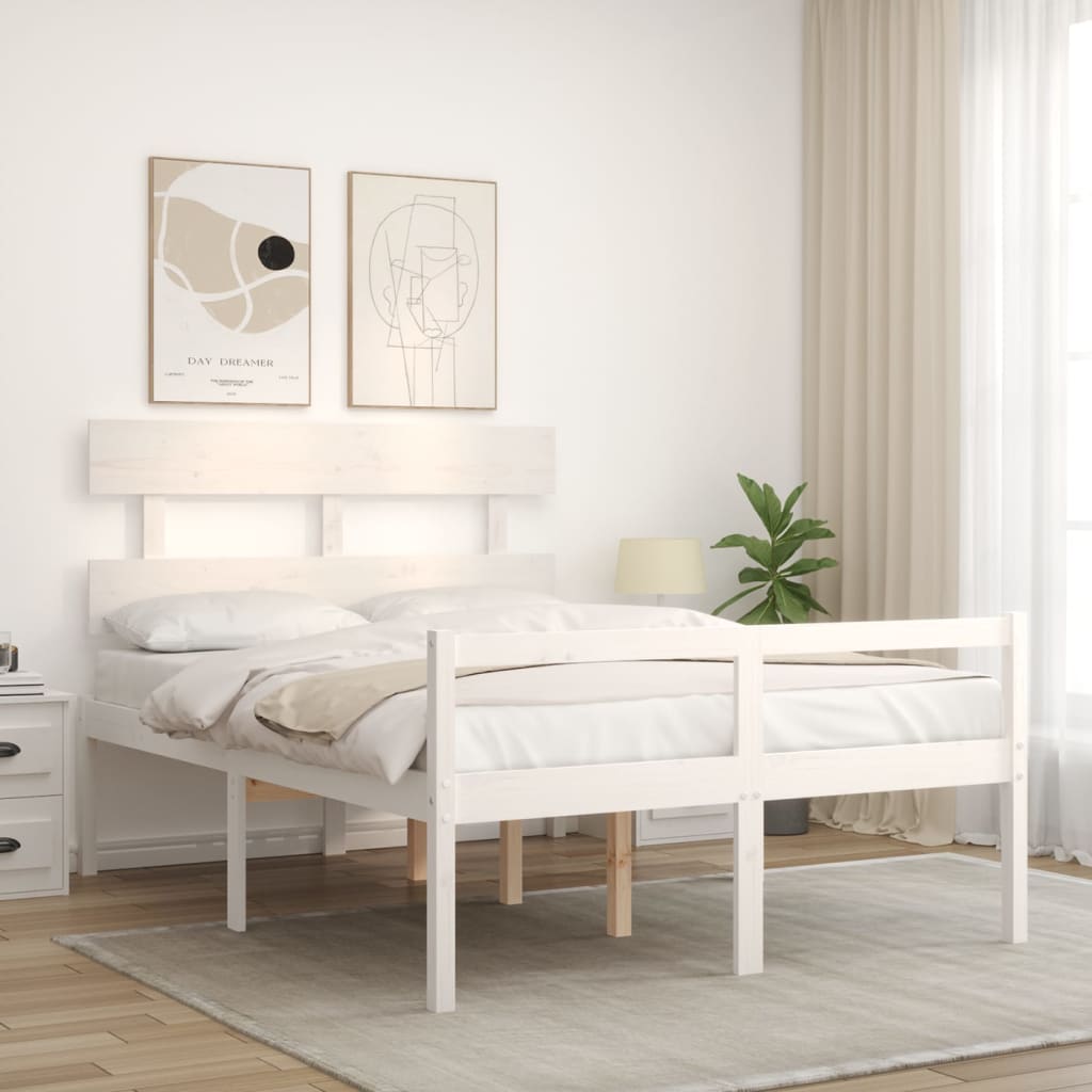 vidaXL Cama para personas mayores con cabecero madera maciza 140x190cm