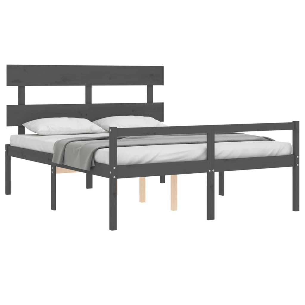 vidaXL Cama de matrimonio personas mayores cabecero madera maciza gris