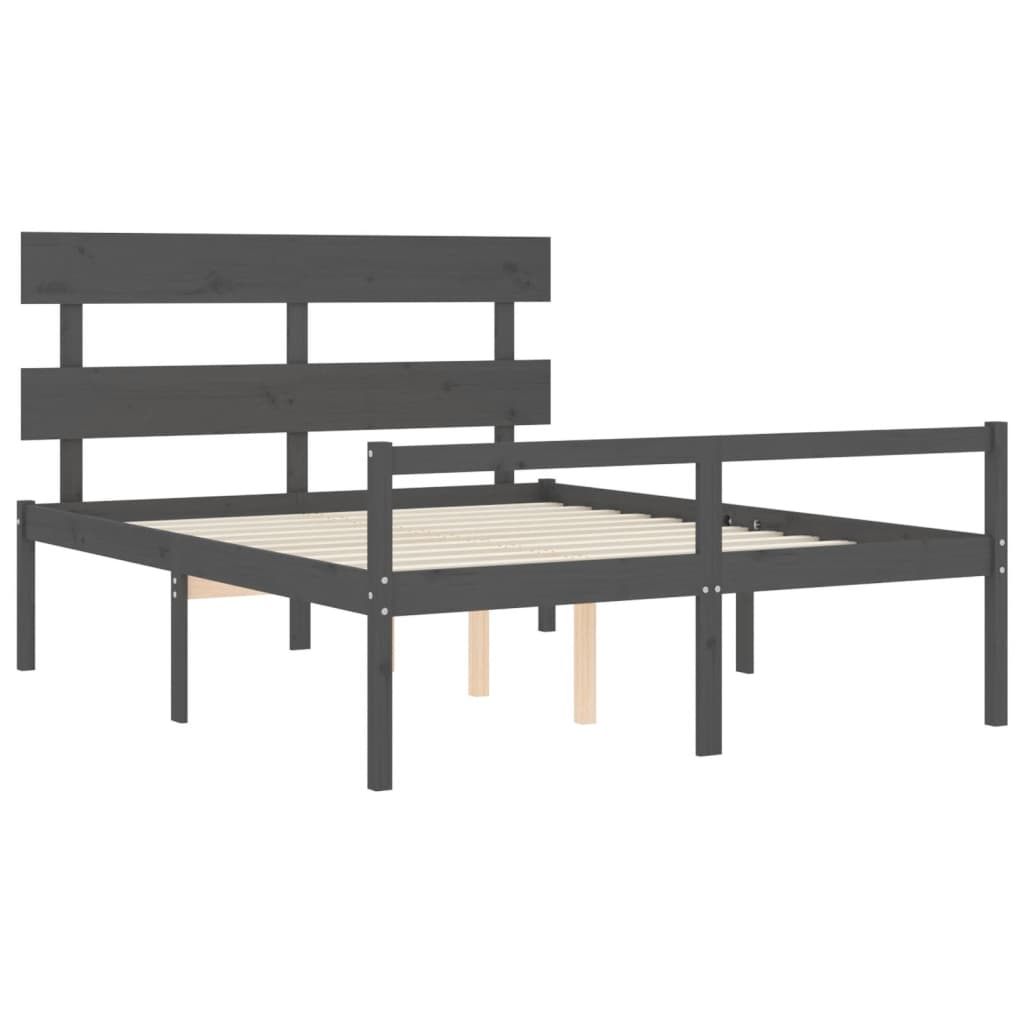 vidaXL Cama de matrimonio personas mayores cabecero madera maciza gris