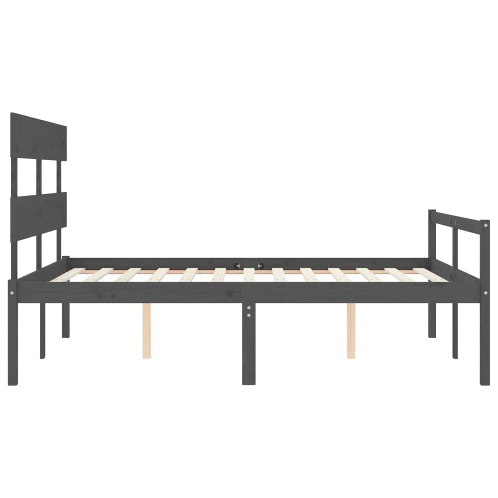 vidaXL Cama de matrimonio personas mayores cabecero madera maciza gris