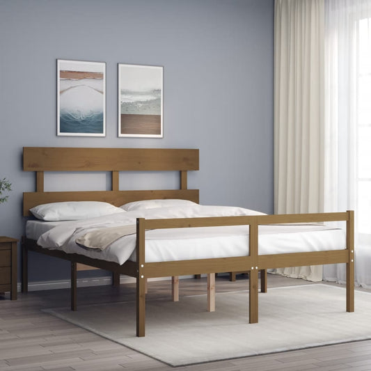 vidaXL Cama de matrimonio personas mayores cabecero madera marrón miel