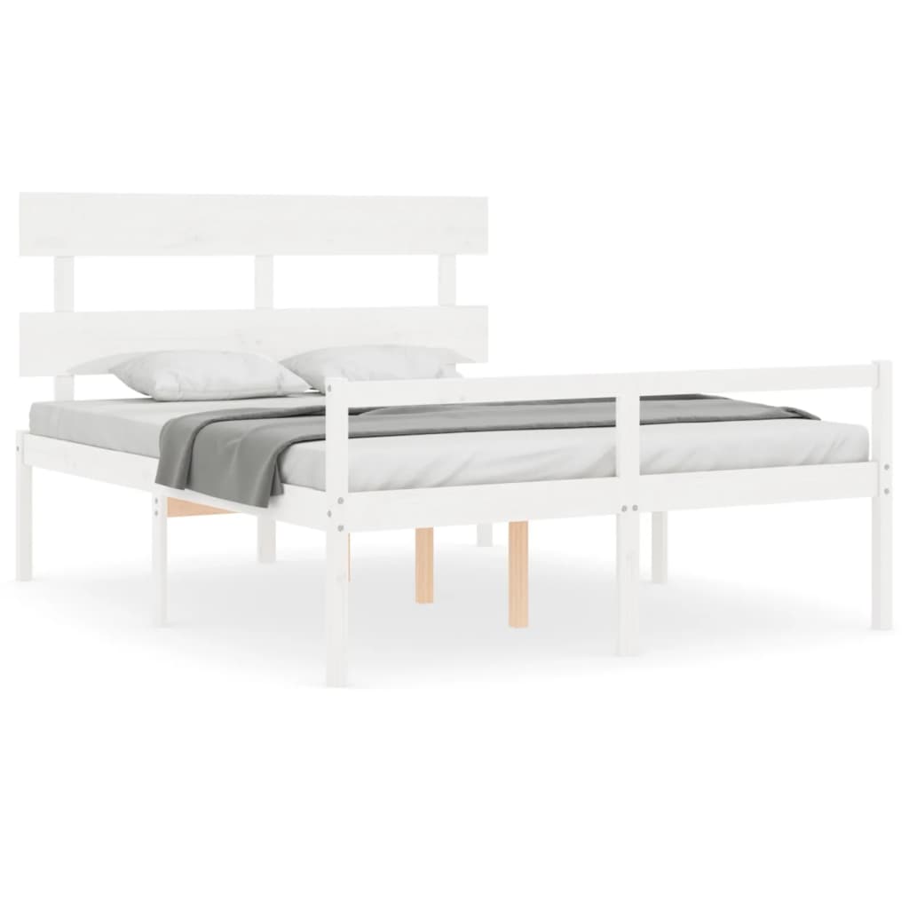 vidaXL Cama personas mayores cabecero madera maciza blanco 160x200 cm