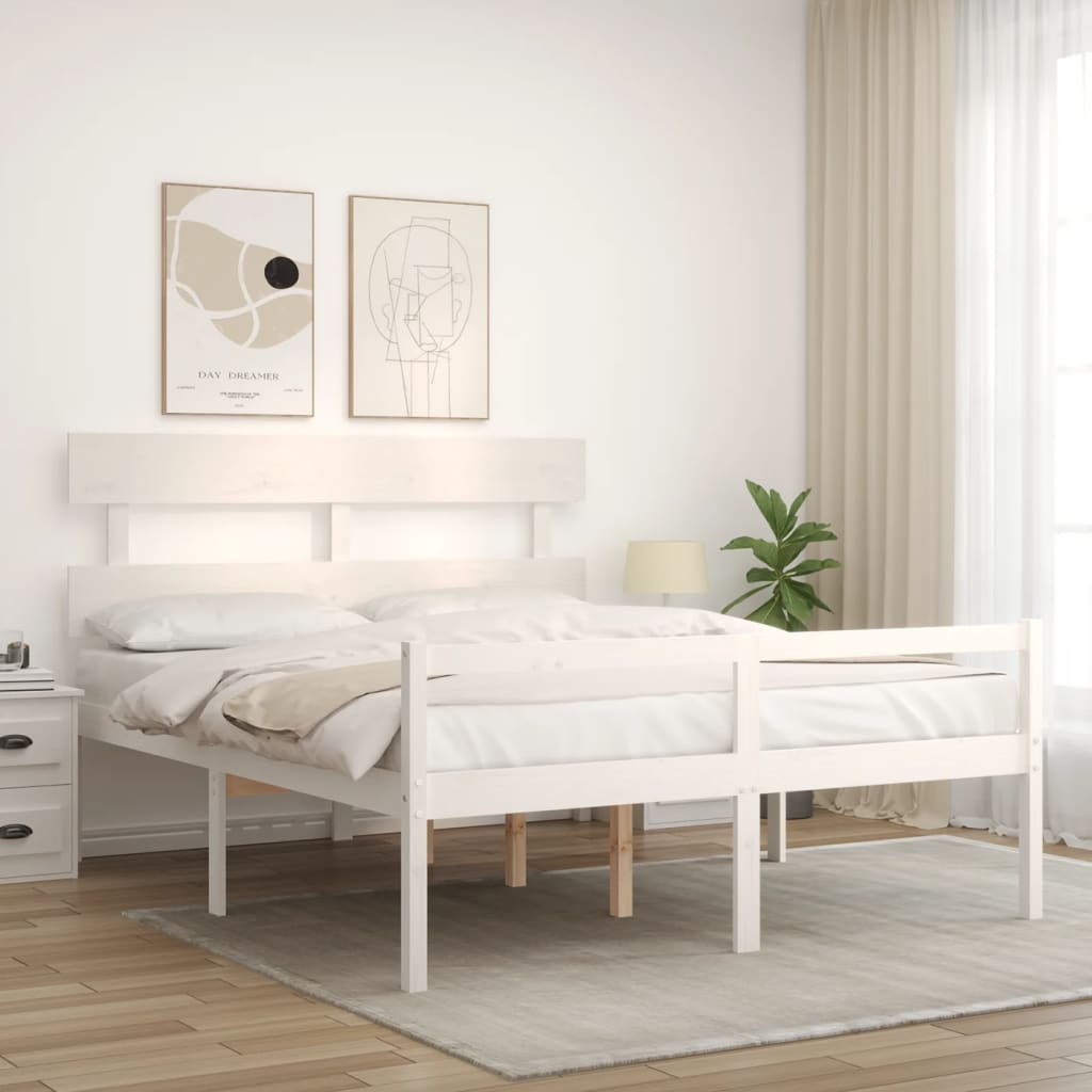 vidaXL Cama personas mayores cabecero madera maciza blanco 160x200 cm