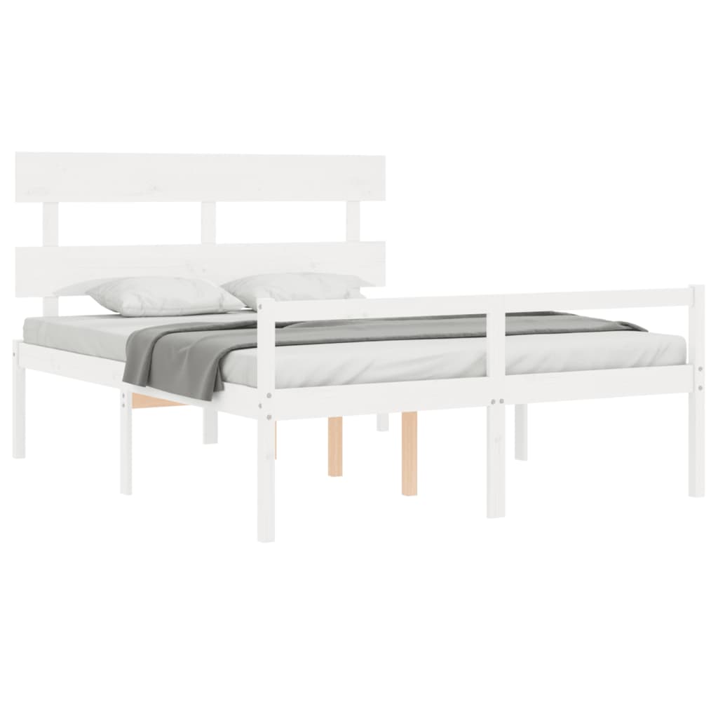 vidaXL Cama personas mayores cabecero madera maciza blanco 160x200 cm