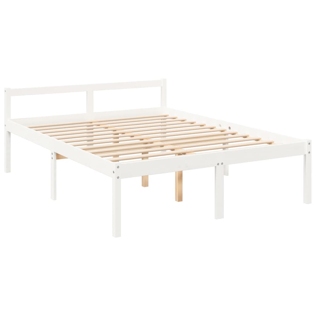 vidaXL Cama personas mayores cabecero madera maciza blanco 160x200 cm