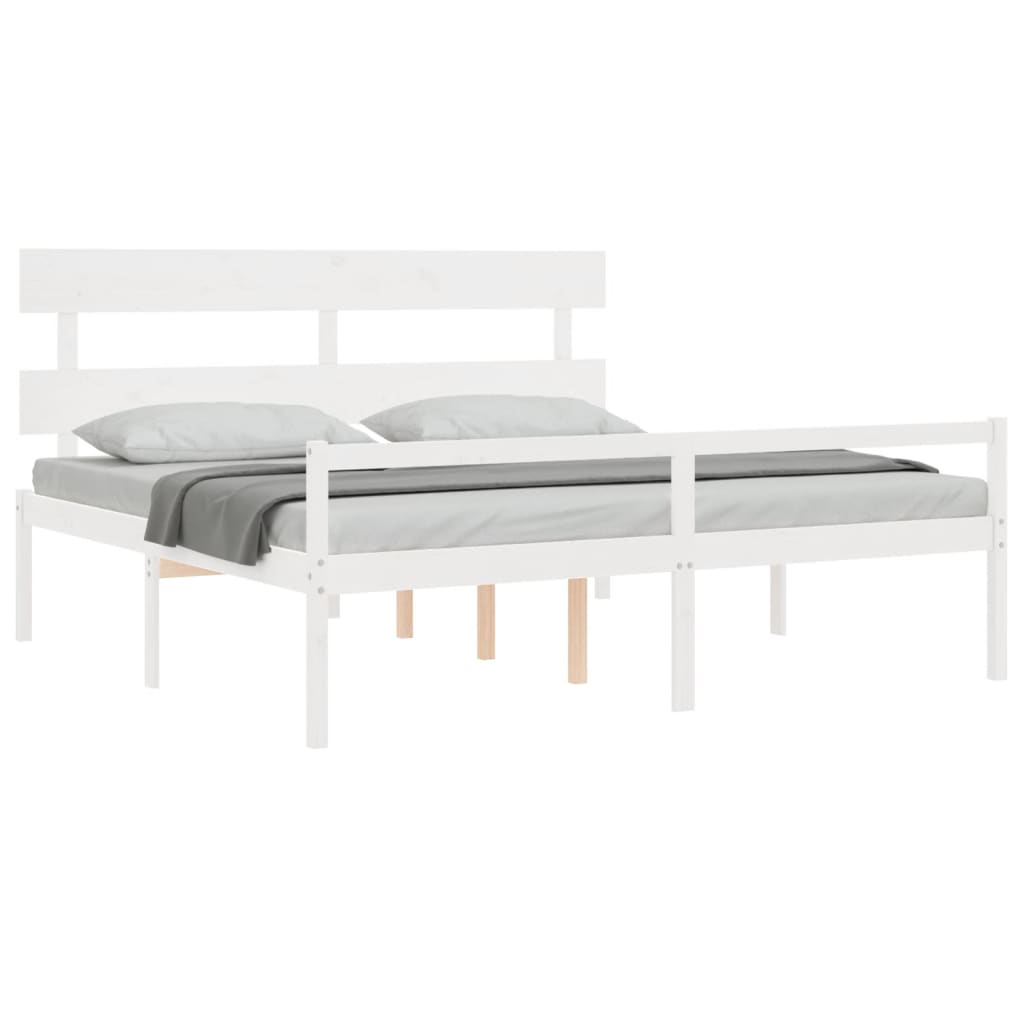 vidaXL Cama matrimonio personas mayores cabecero madera maciza blanco