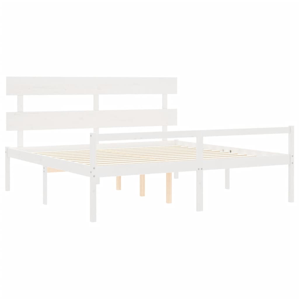 vidaXL Cama matrimonio personas mayores cabecero madera maciza blanco