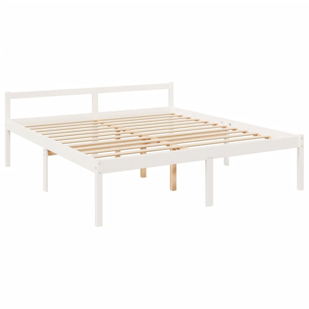 vidaXL Cama matrimonio personas mayores cabecero madera maciza blanco