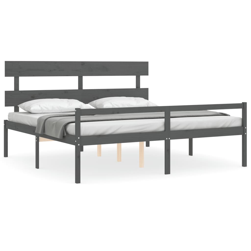 vidaXL Cama personas mayores cabecero madera maciza gris 200x200 cm