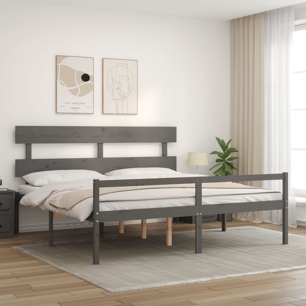 vidaXL Cama personas mayores cabecero madera maciza gris 200x200 cm